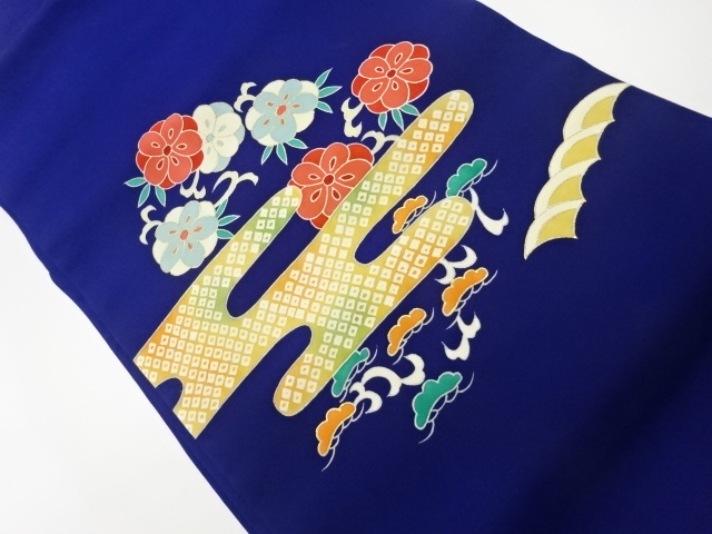 リサイクル　塩瀬金彩ヱ霞に松・梅・波模様名古屋帯